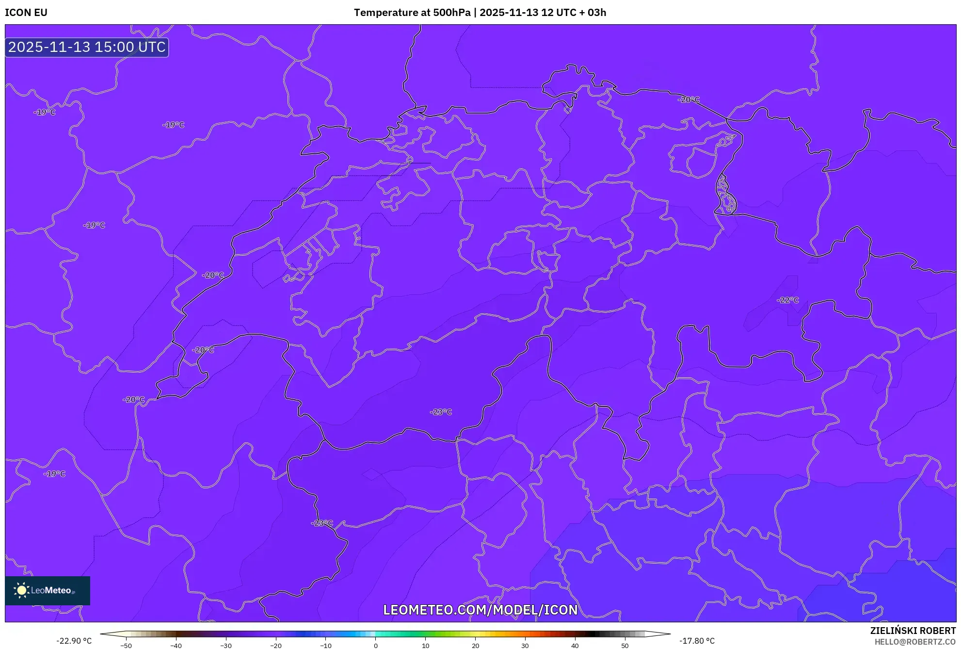 ICON model - Switzerland, Temperature at 500hPa