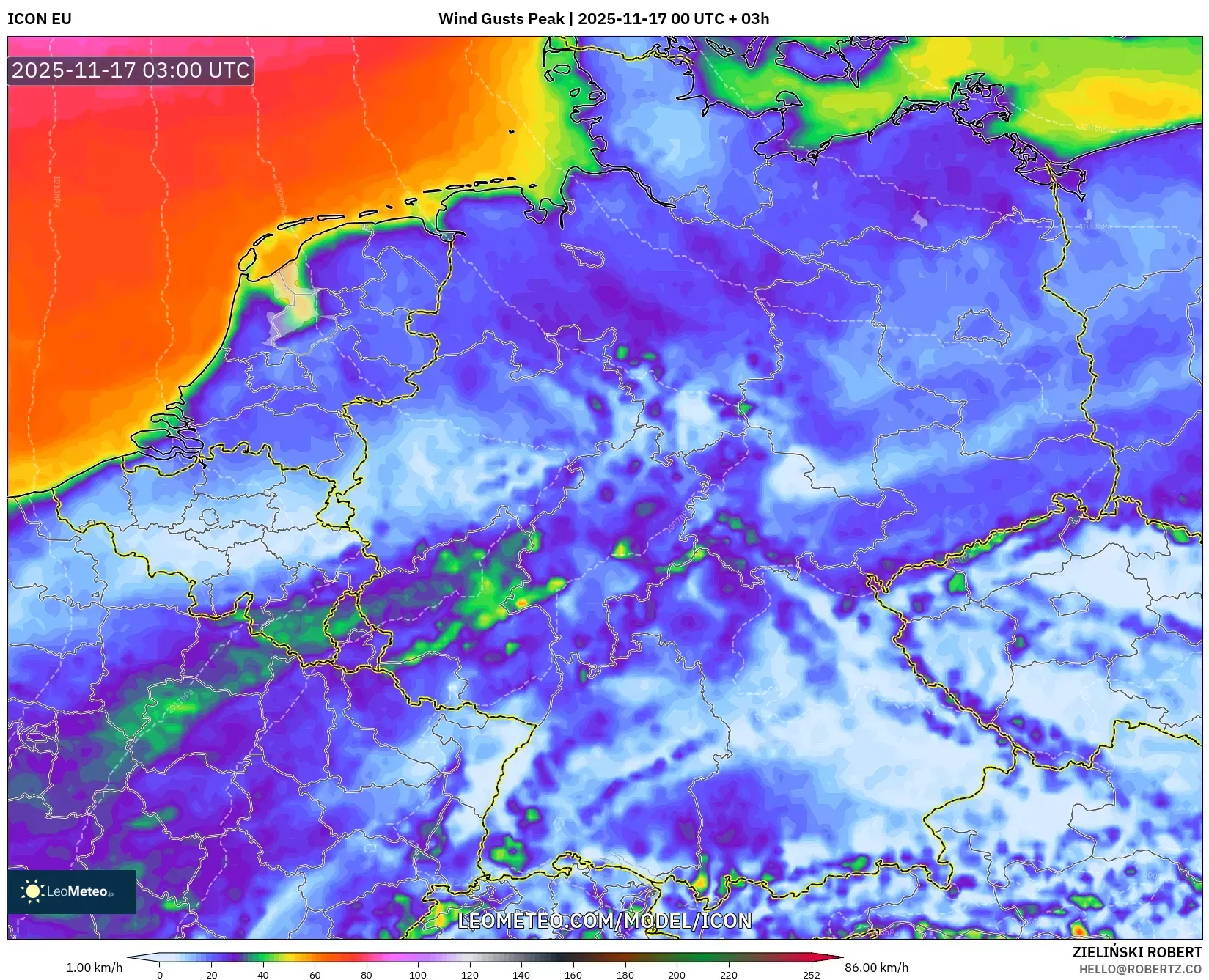 ICON model - Germany, Wind Gusts Peak