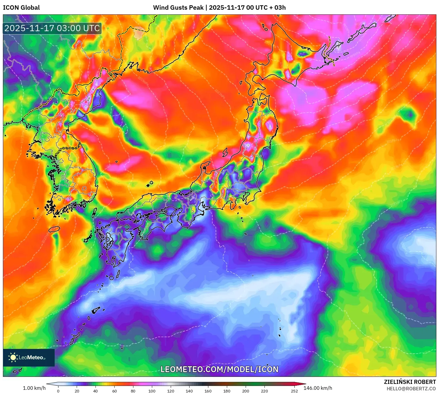 ICON model - Japan, Wind Gusts Peak