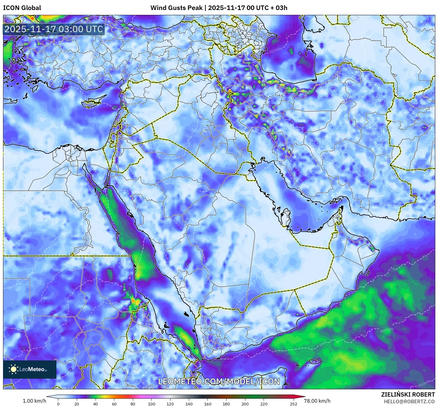 ICON model - Middle East, Wind Gusts Peak