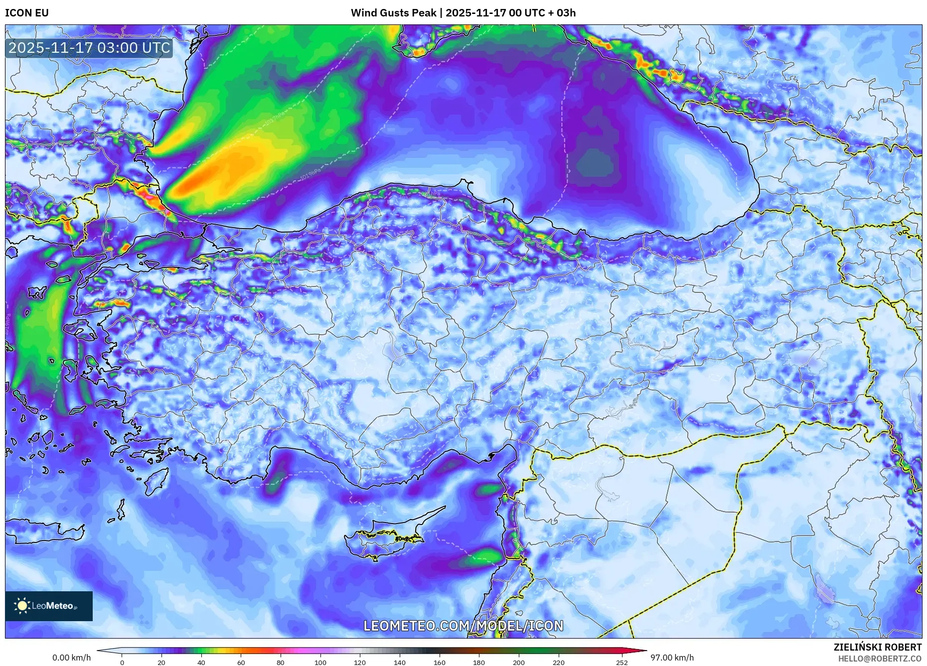 ICON model - Turkey, Wind Gusts Peak