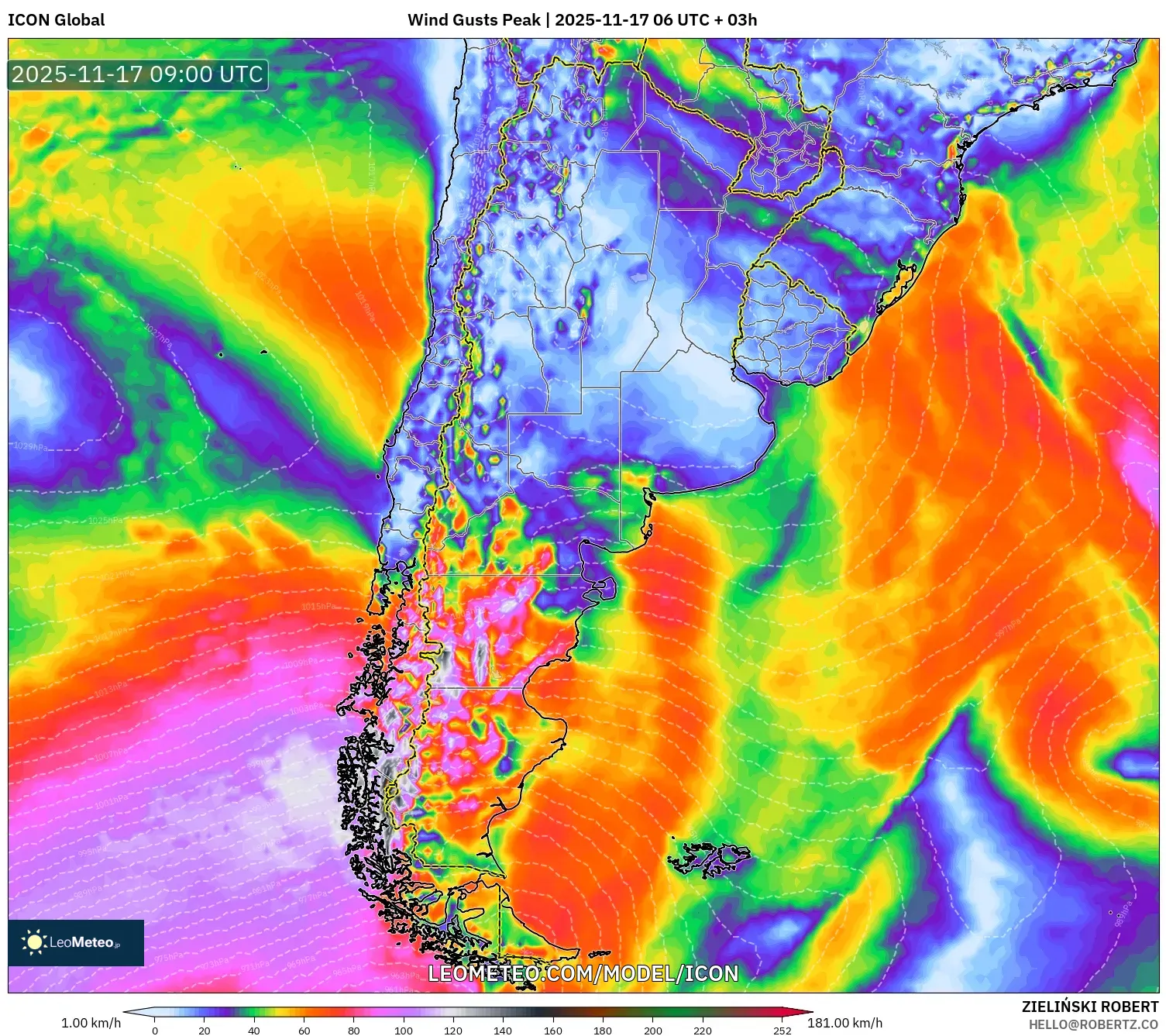 ICON model - Argentina, Wind Gusts Peak