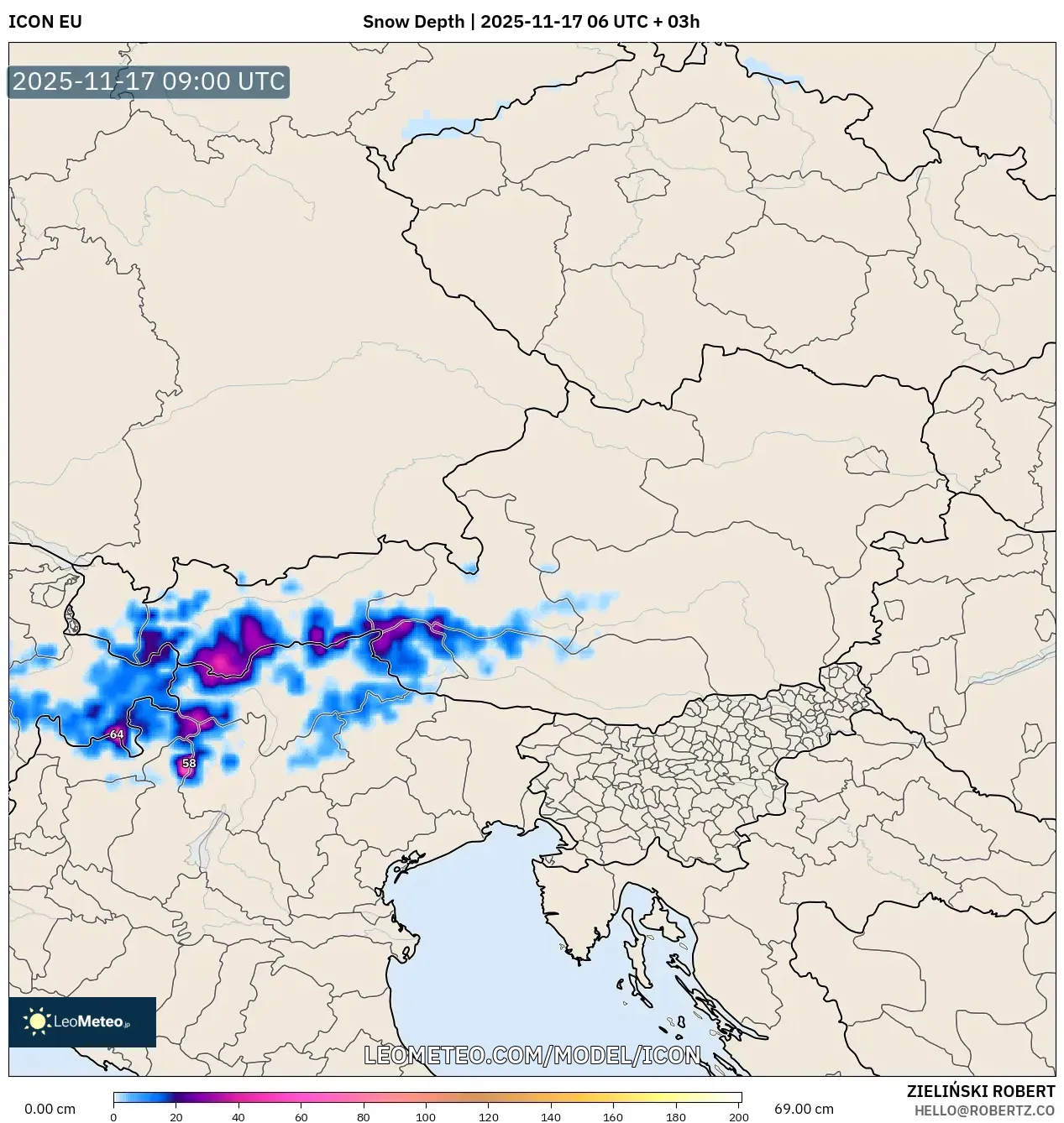 ICON model - Austria, Snow Depth
