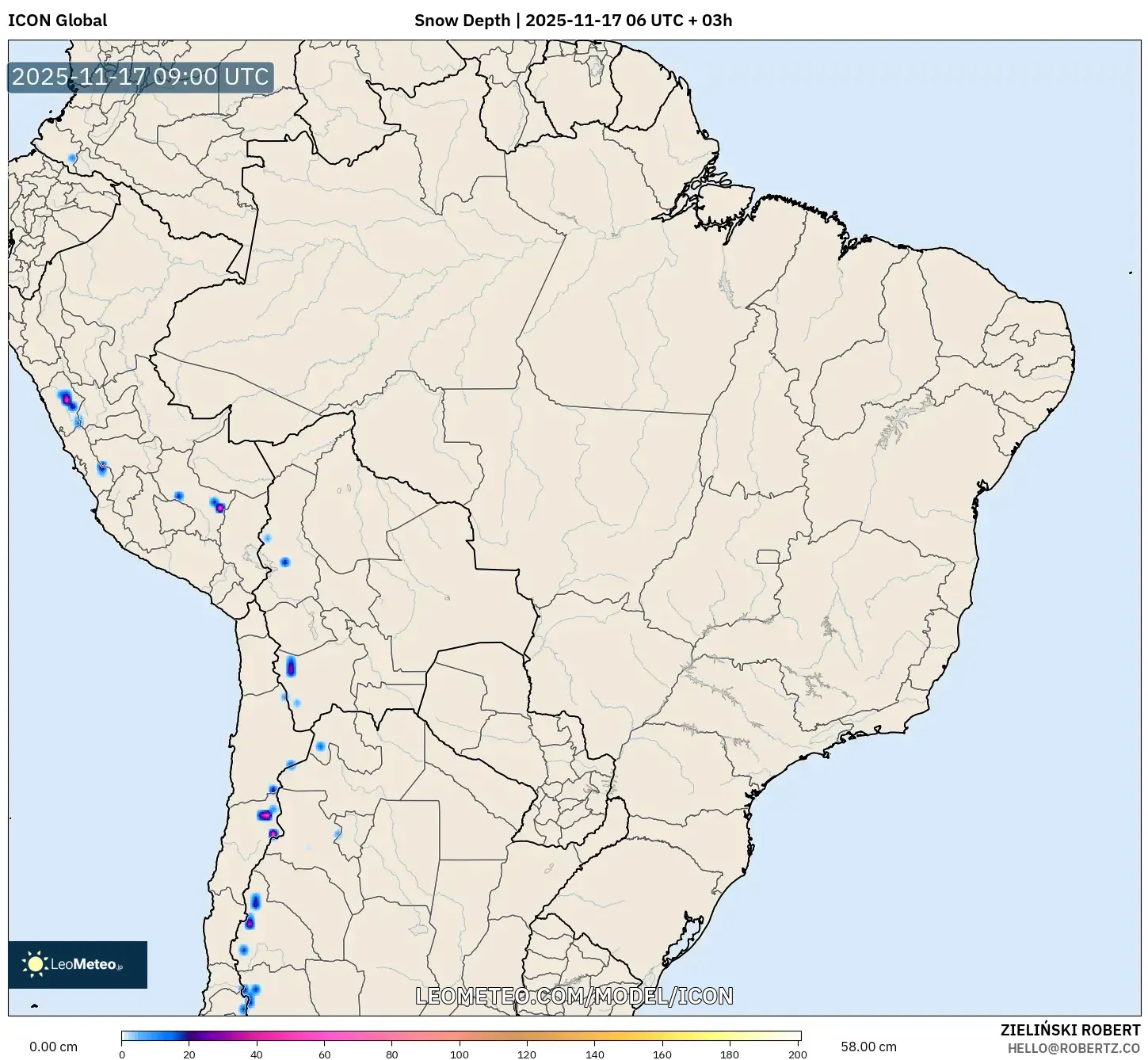 ICON model - Brazil, Snow Depth