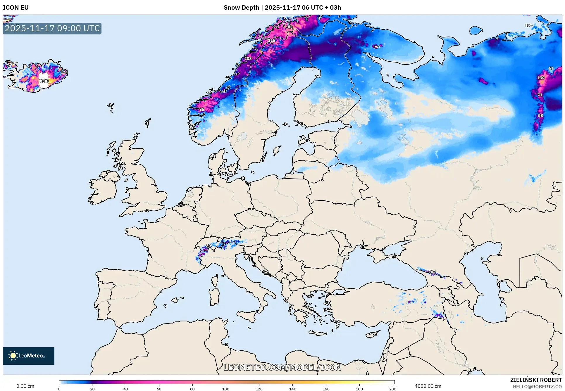 ICON model - Europe, Snow Depth