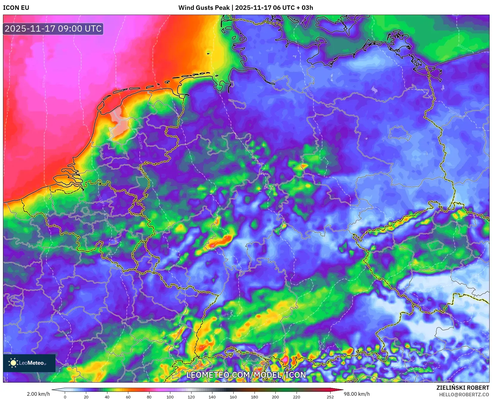 ICON model - Germany, Wind Gusts Peak
