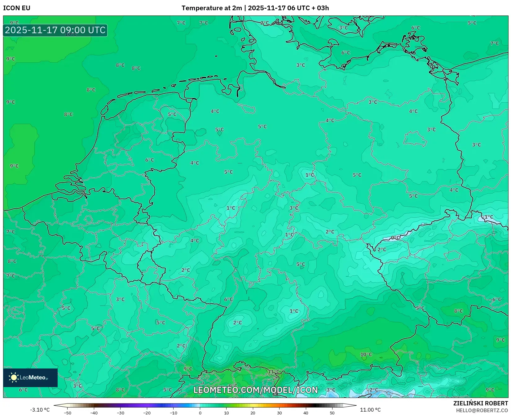 ICON model - Germany, Temperature at 2m