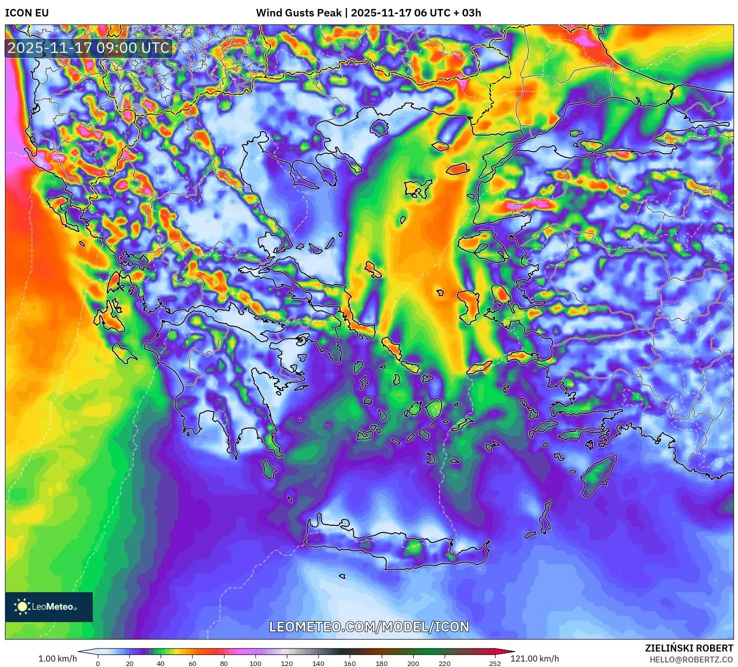 ICON model - Greece, Wind Gusts Peak