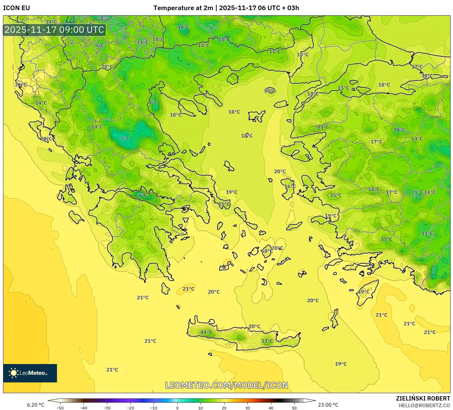 ICON model - Greece, Temperature at 2m