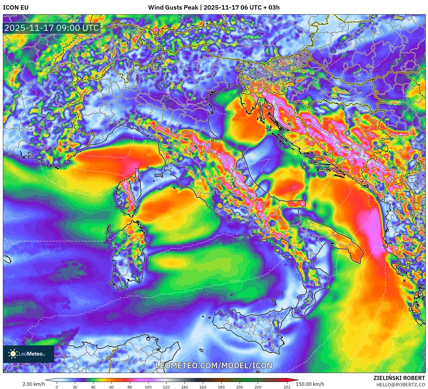 ICON model - Italy, Wind Gusts Peak