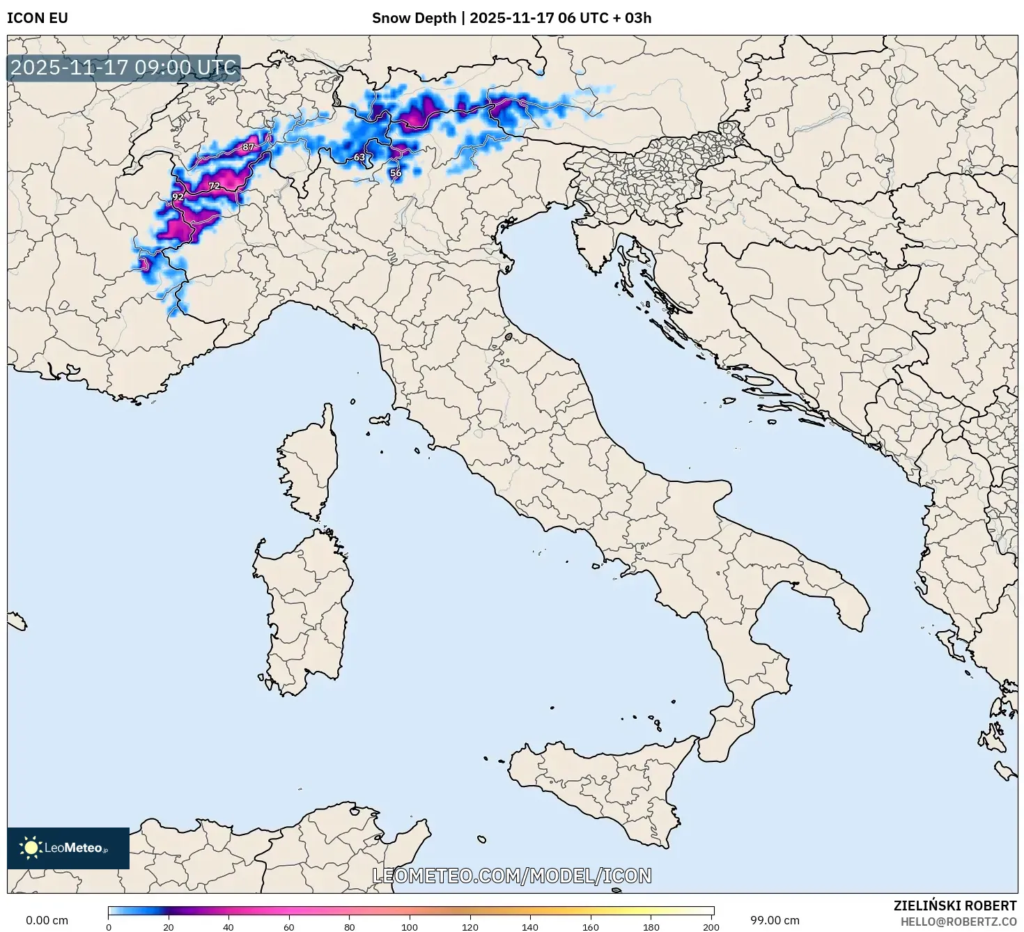 ICON model - Italy, Snow Depth