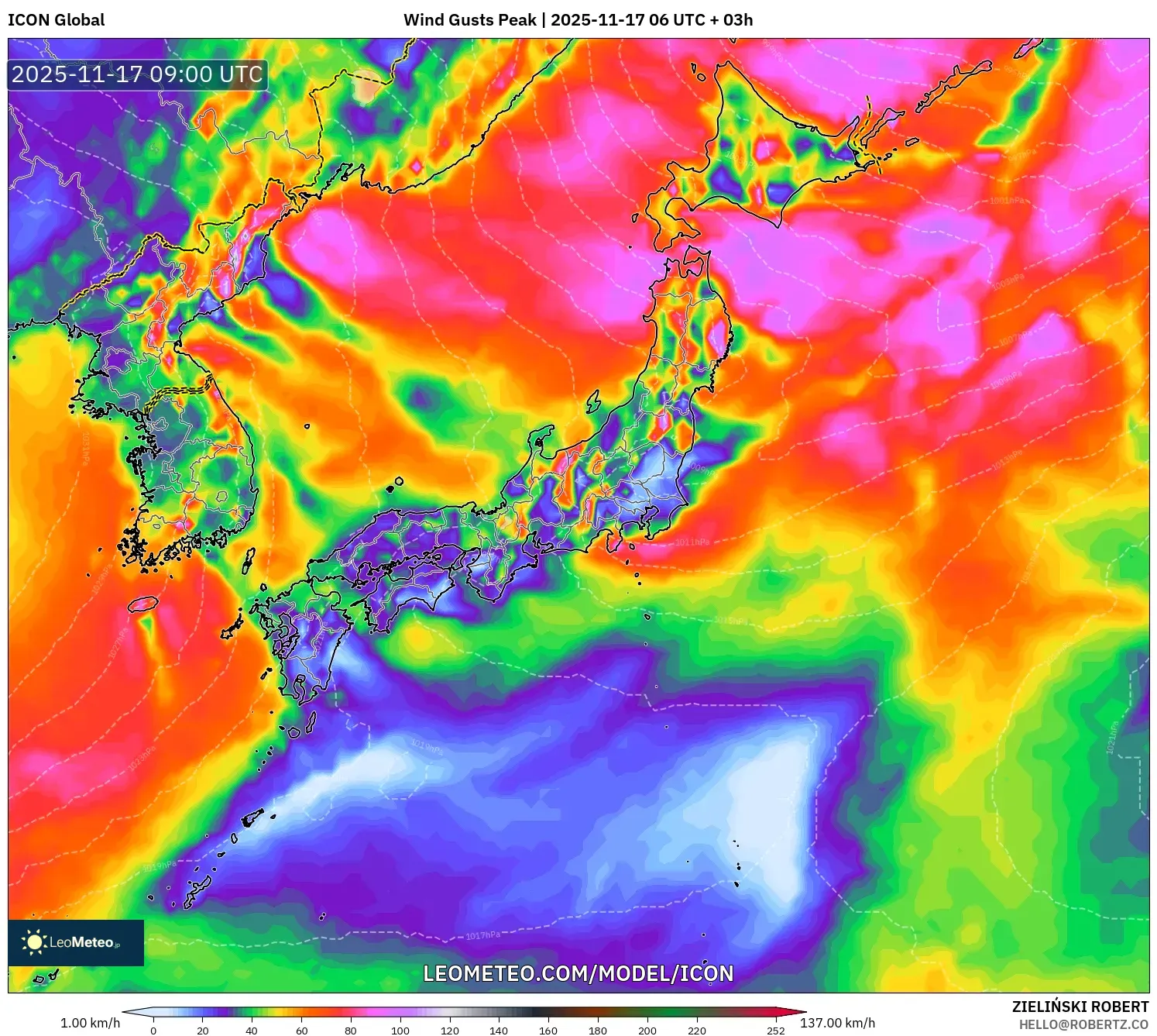 ICON model - Japan, Wind Gusts Peak