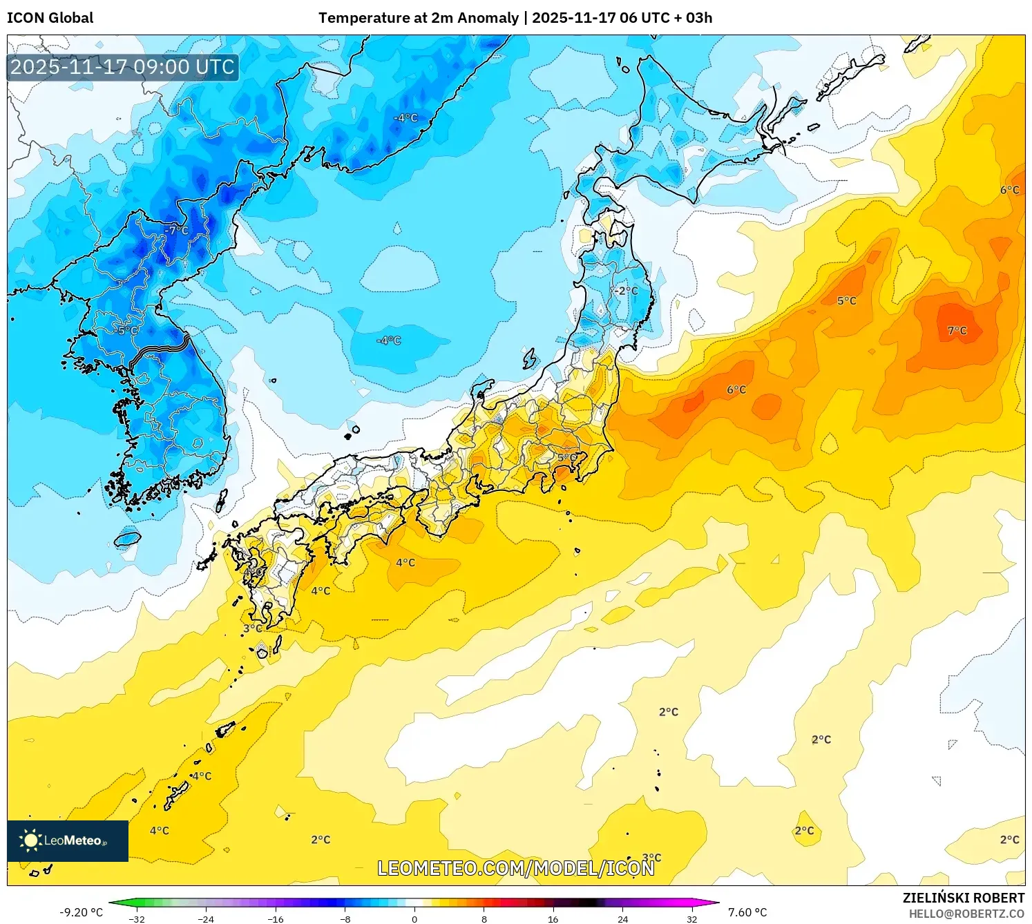 ICON model - Japan, Temperature at 2m Anomaly