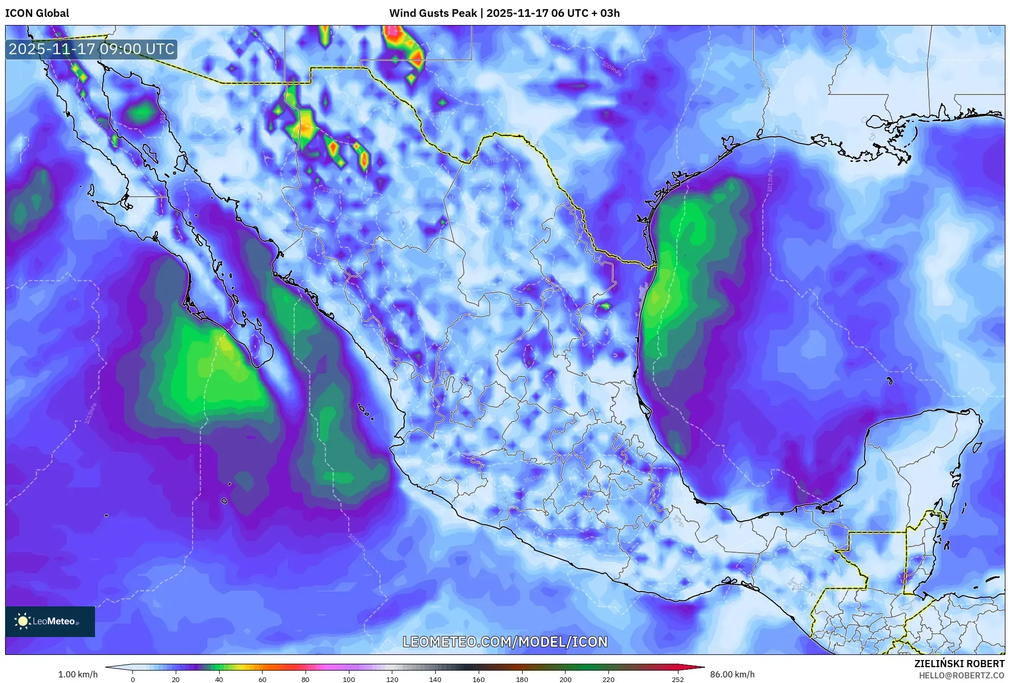 ICON model - Mexico, Wind Gusts Peak