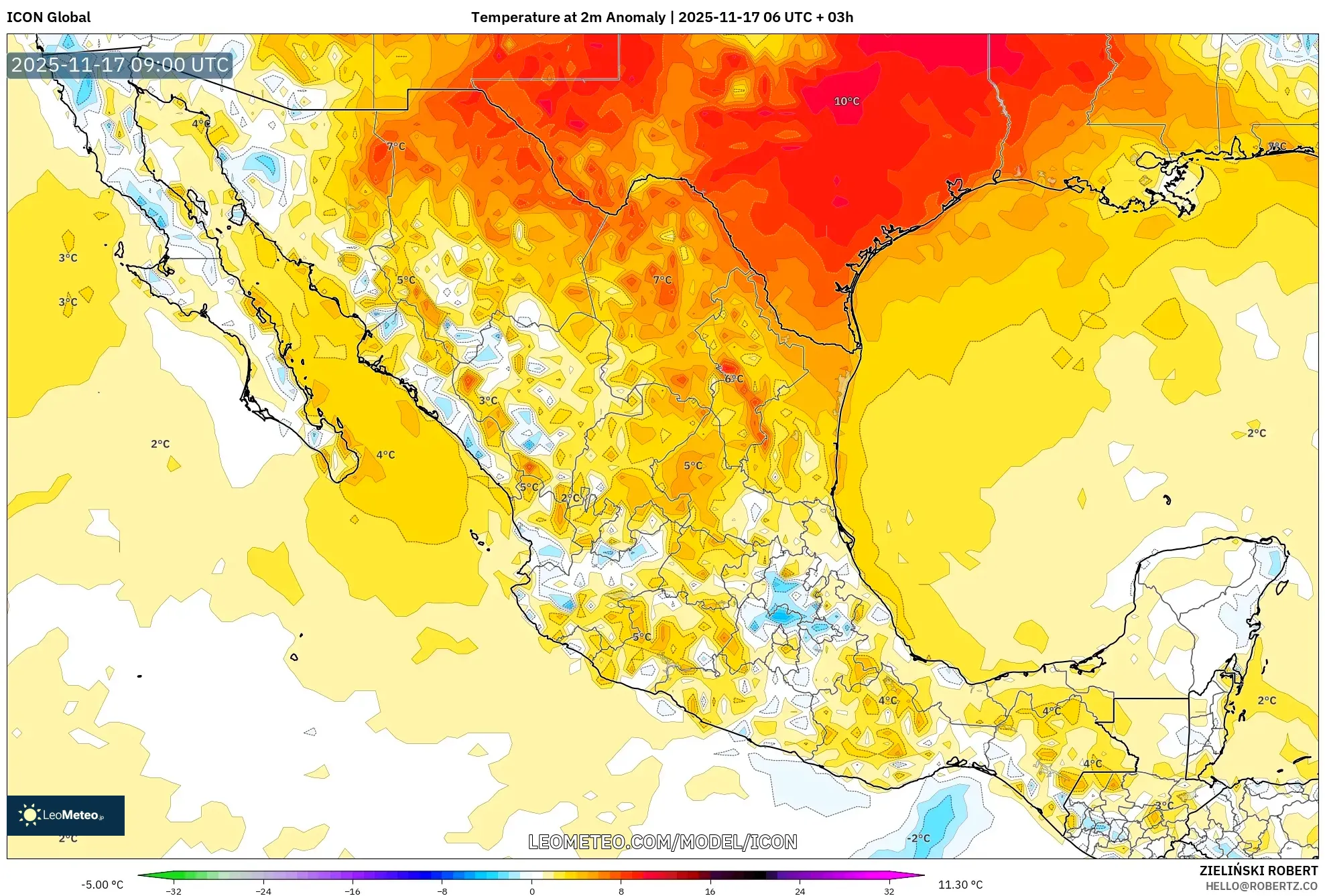 ICON model - Mexico, Temperature at 2m Anomaly