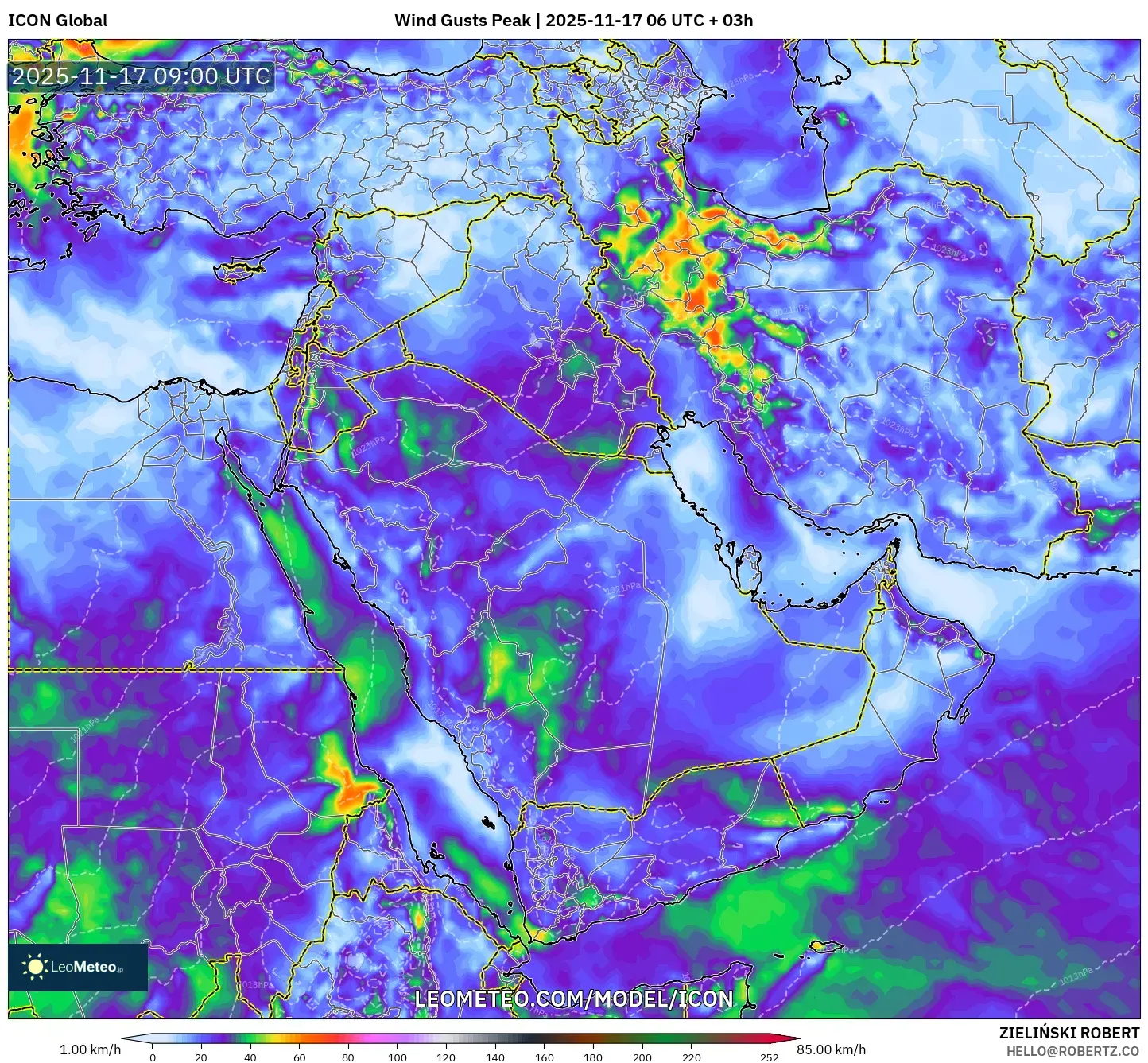 ICON model - Middle East, Wind Gusts Peak