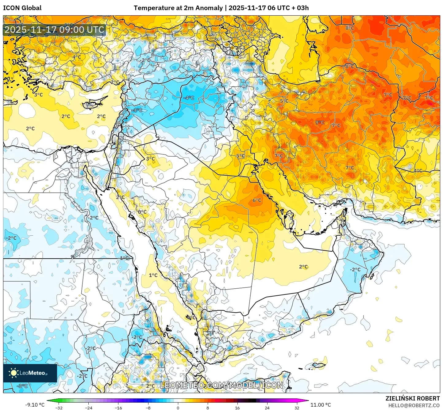 ICON model - Middle East, Temperature at 2m Anomaly