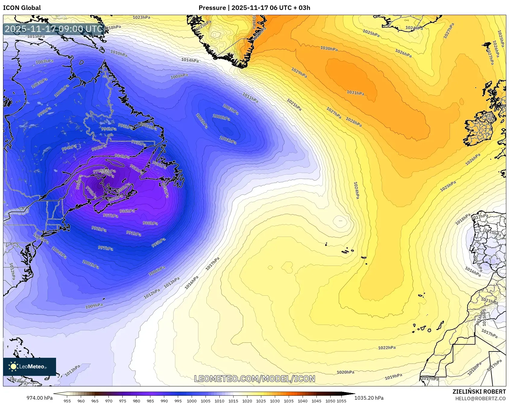 ICON model - North Atlantic, Pressure