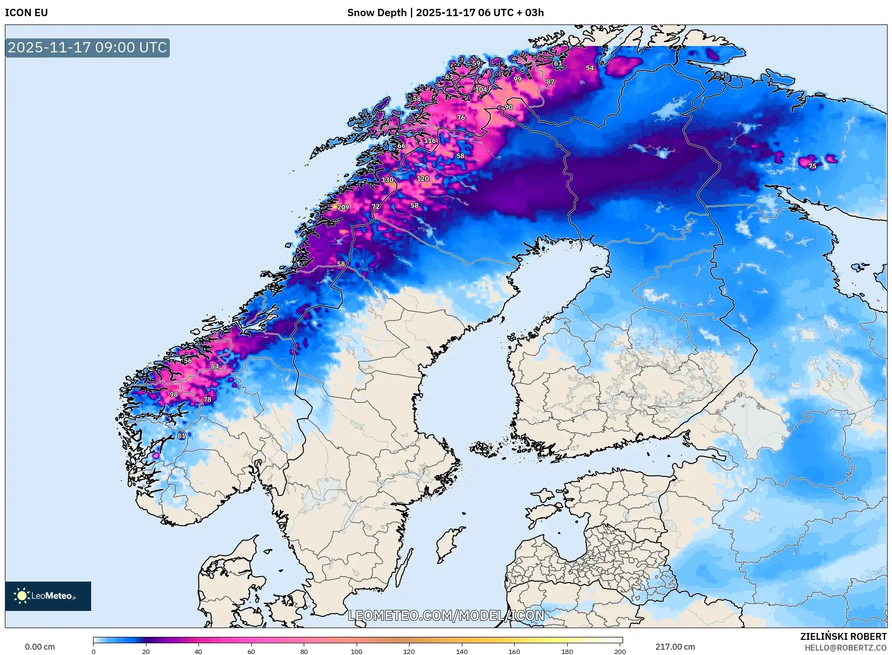 ICON model - Scandinavia, Snow Depth