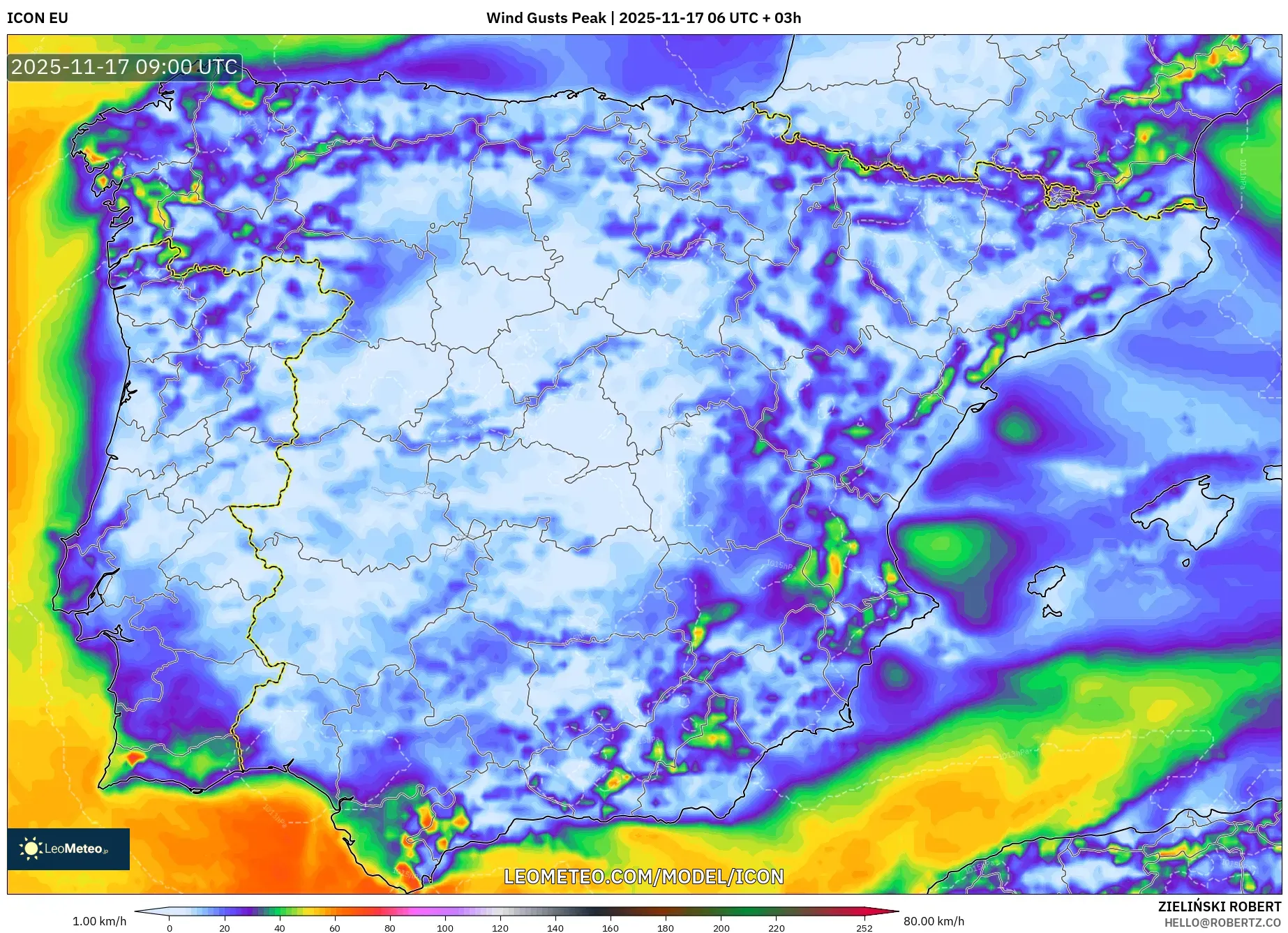 ICON model - Spain, Wind Gusts Peak