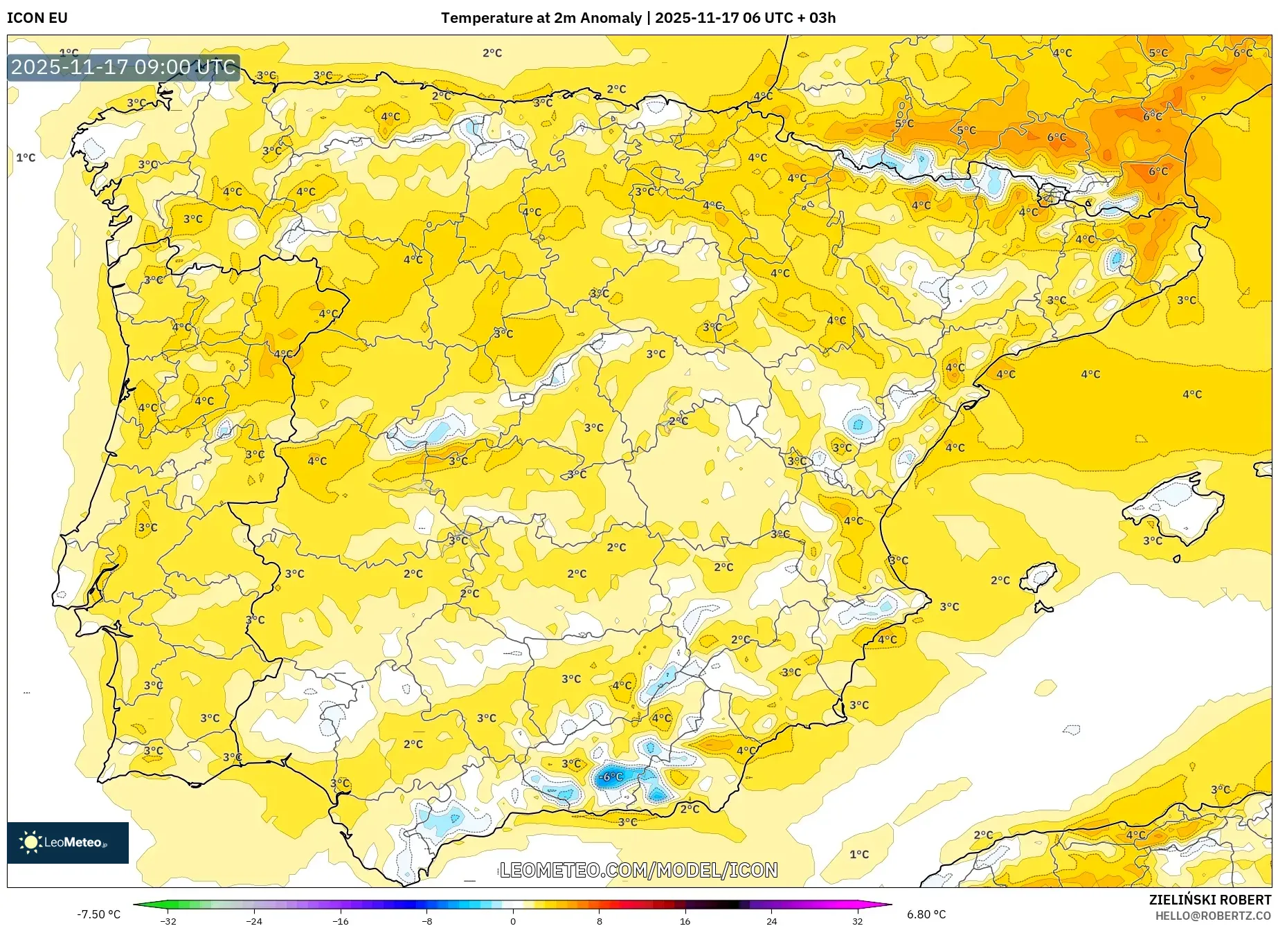 ICON model - Spain, Temperature at 2m Anomaly