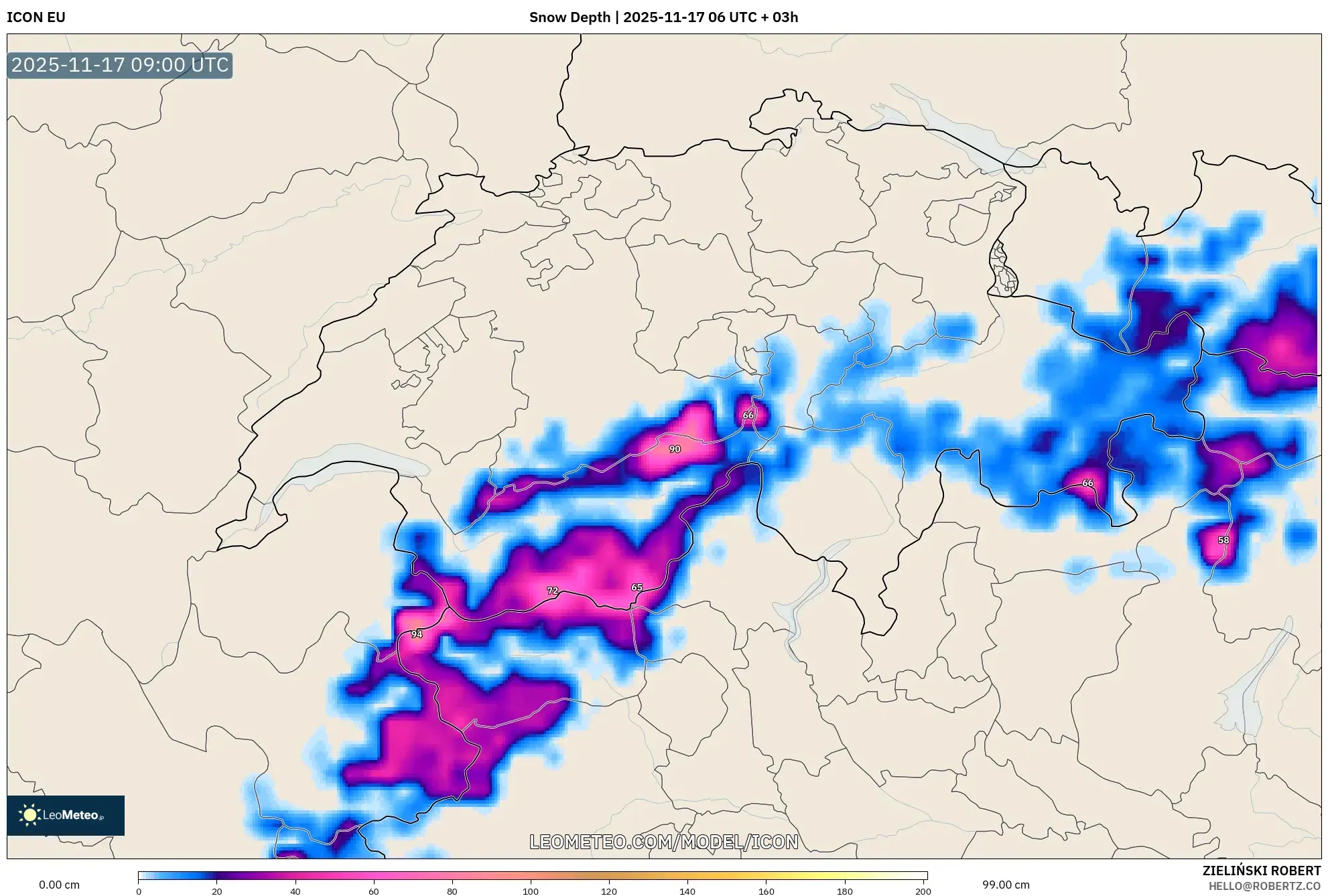 ICON model - Switzerland, Snow Depth
