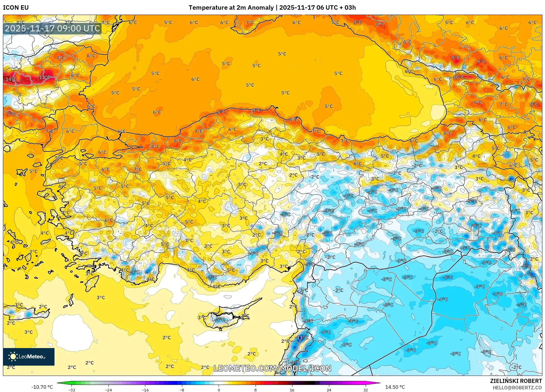 ICON model - Turkey, Temperature at 2m Anomaly
