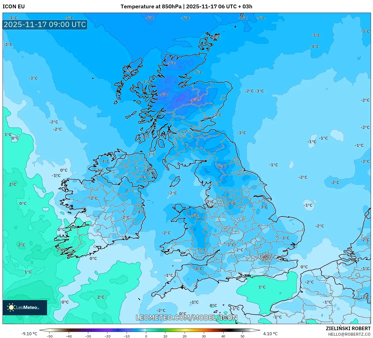 ICON model - United Kingdom, Temperature at 850hPa