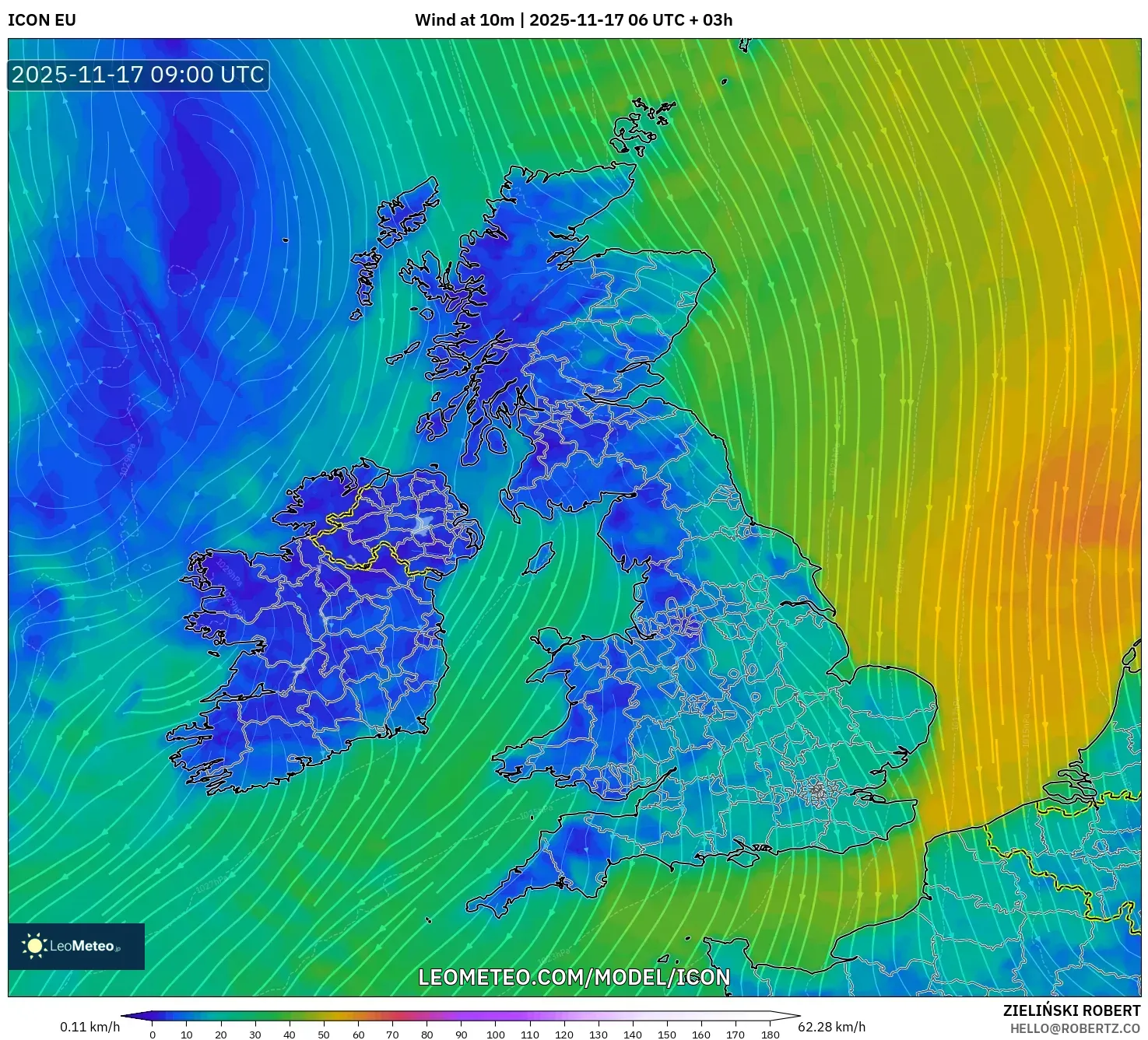 ICON model - United Kingdom, Wind at 10m