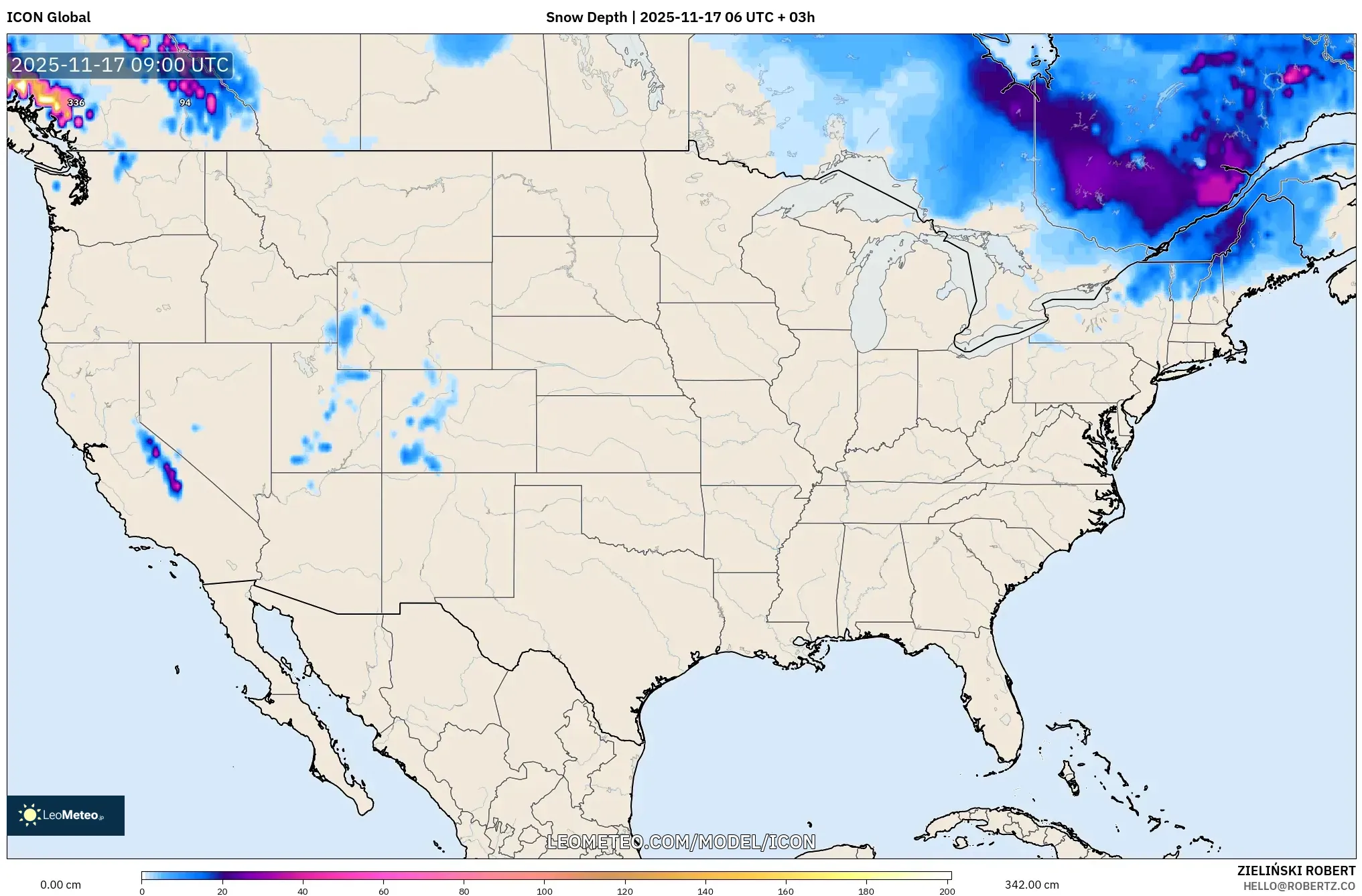 ICON model - United States, Snow Depth