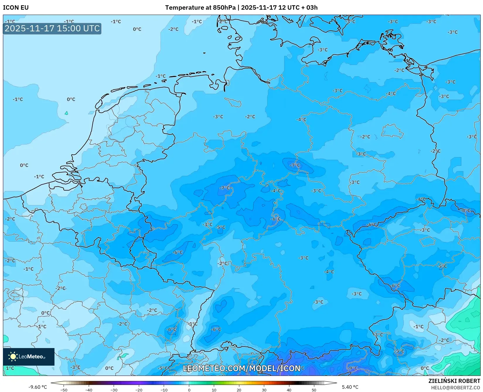 ICON model - Germany, Temperature at 850hPa