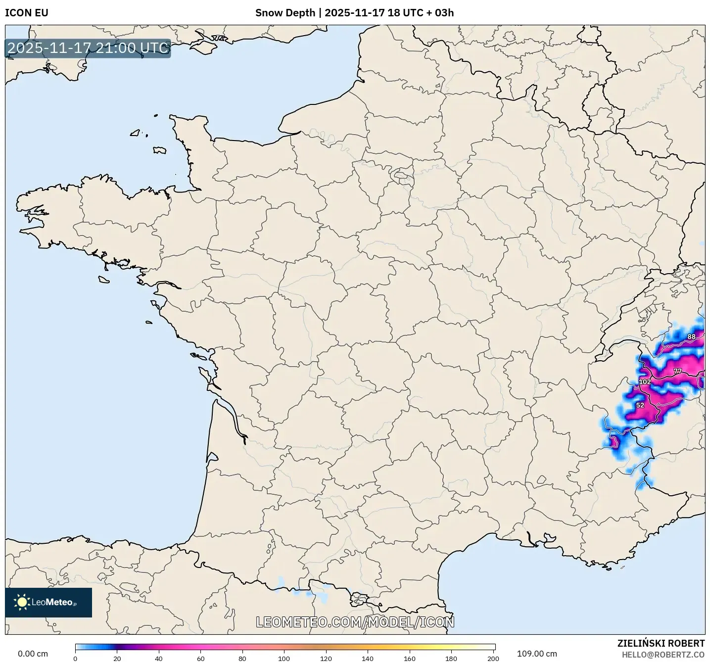 ICON model - France, Snow Depth