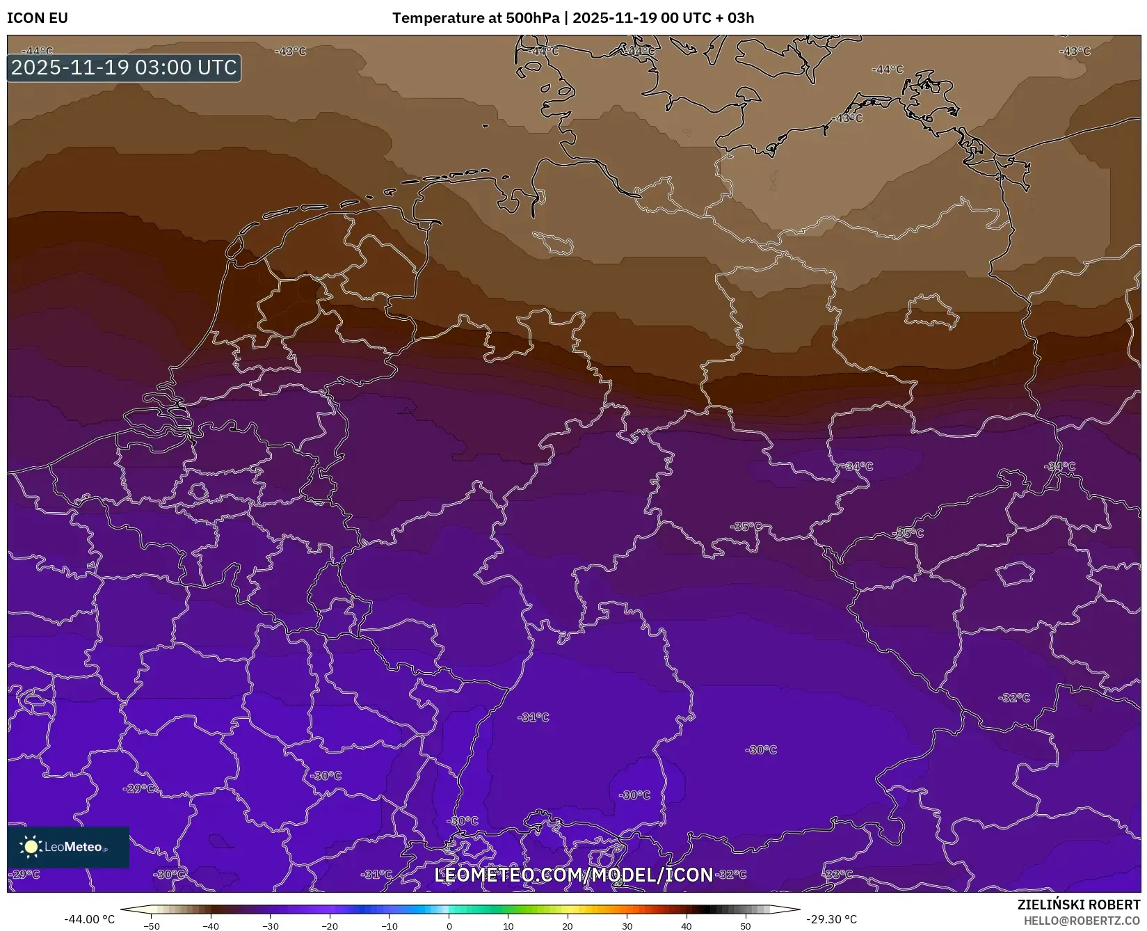 ICON model - Germany, Temperature at 500hPa