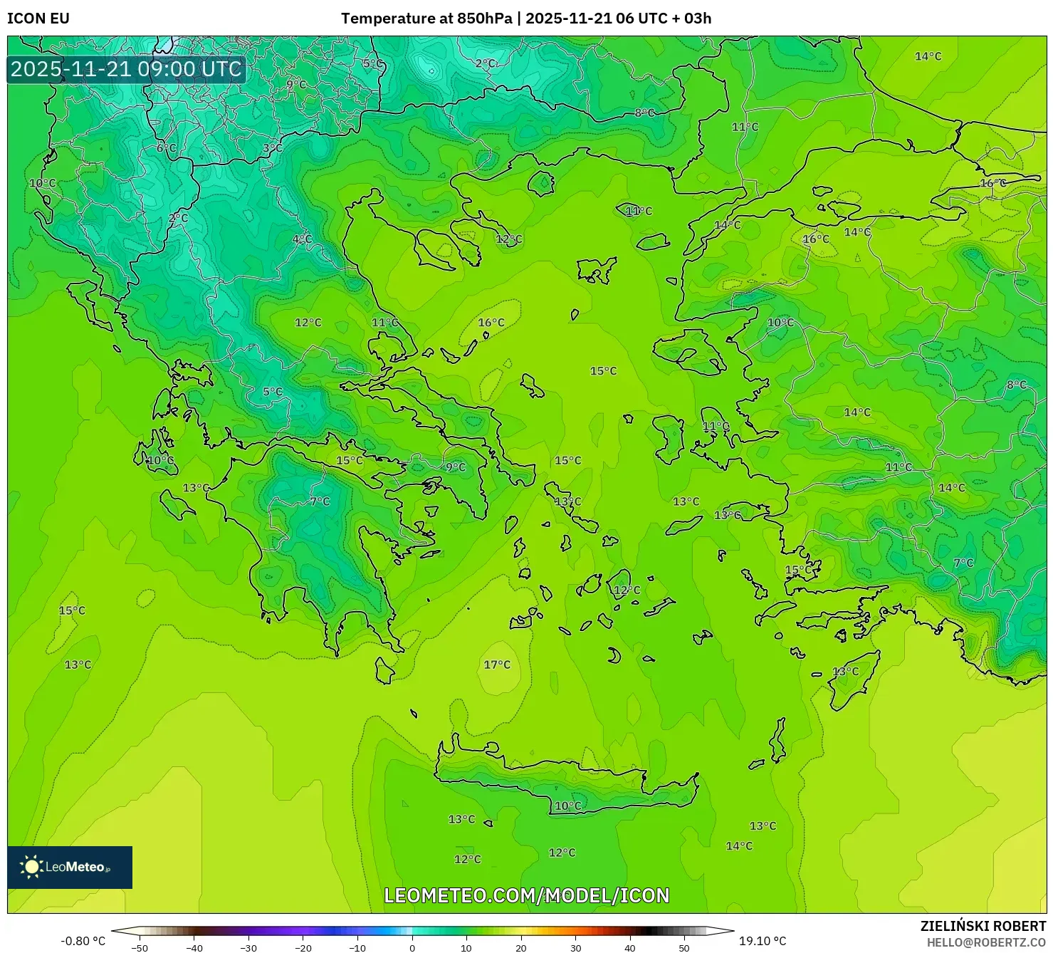 ICON model - Greece, Temperature at 850hPa
