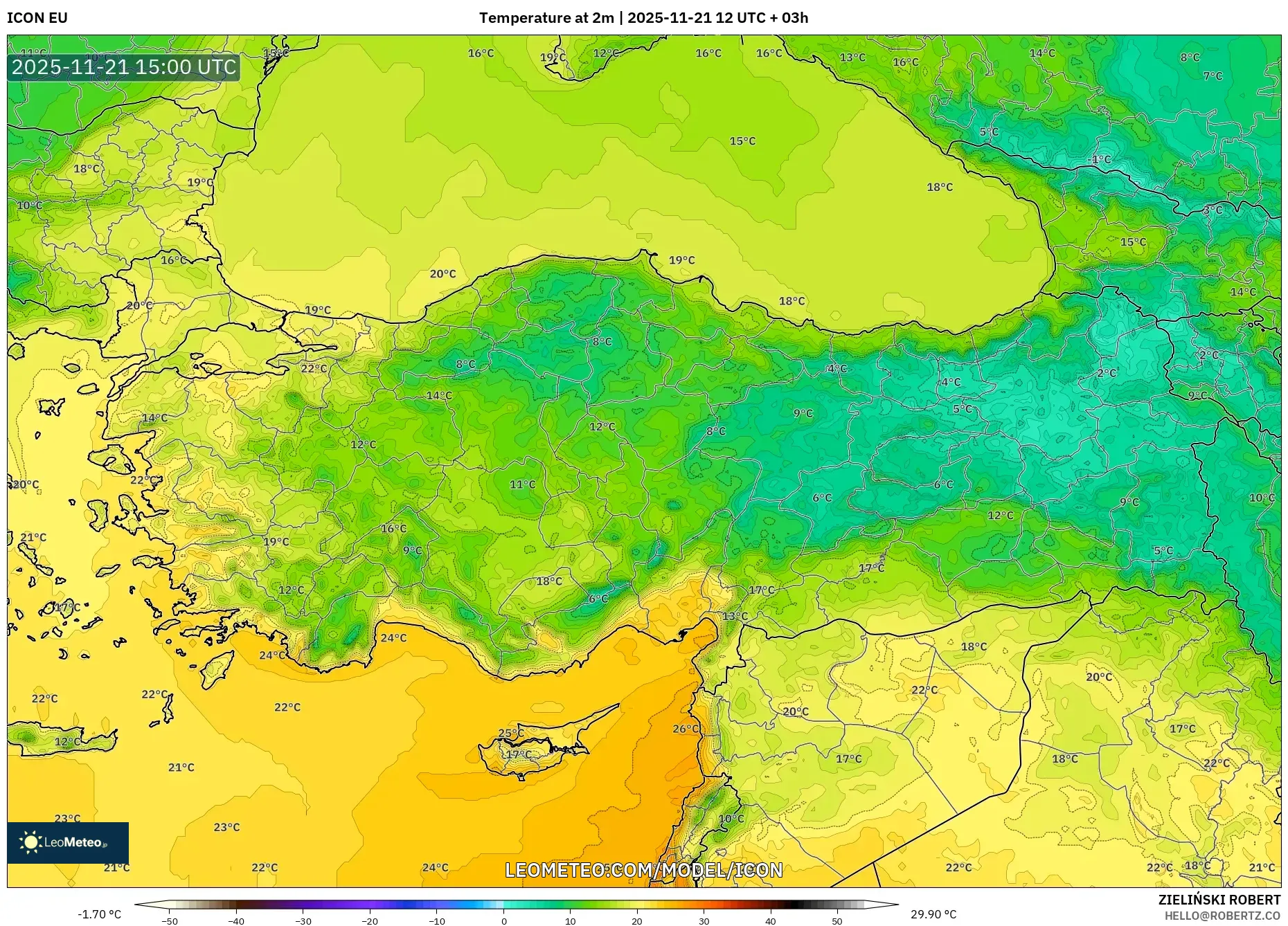 ICON model - Turkey, Temperature at 2m