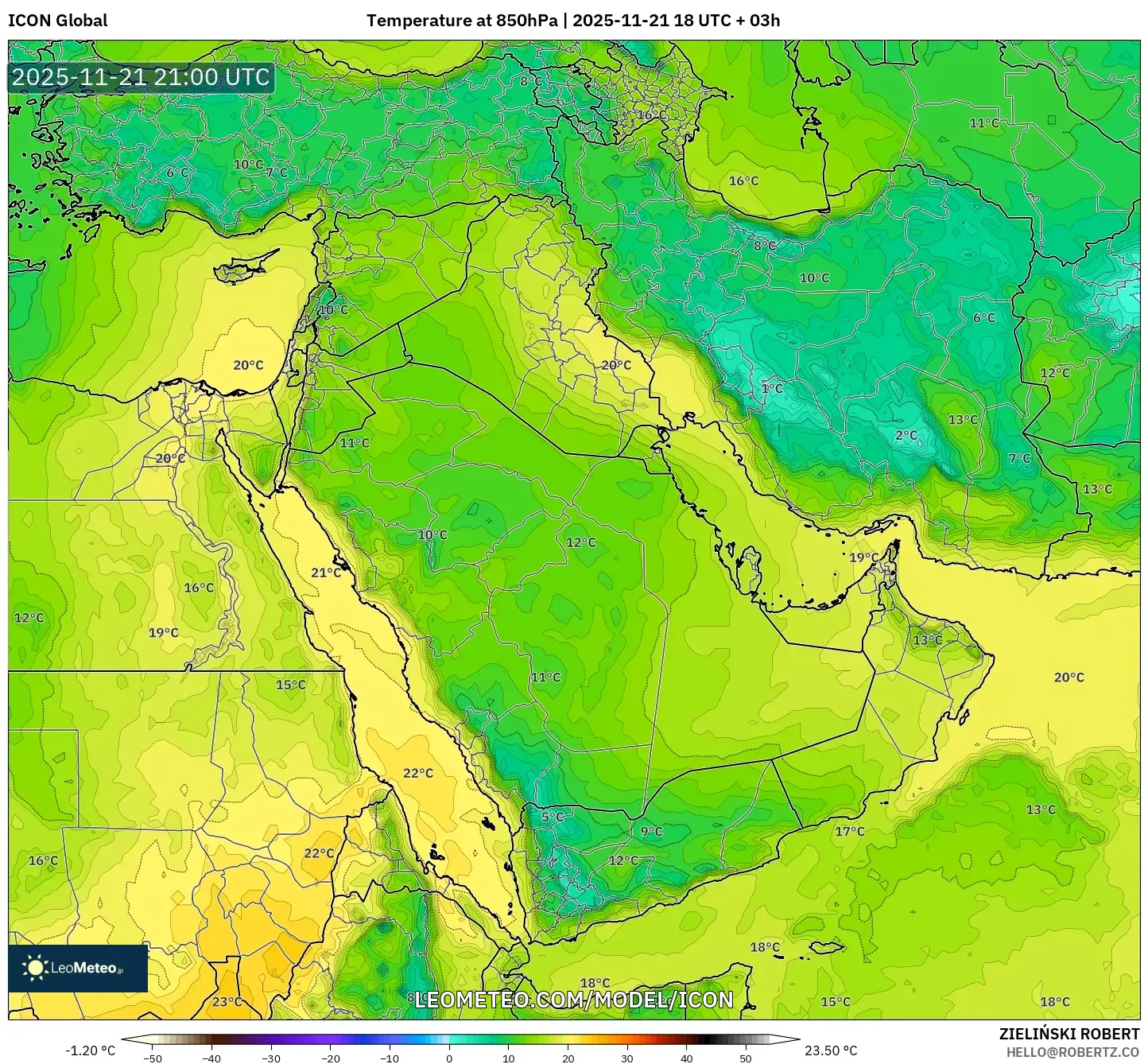 ICON model - Middle East, Temperature at 850hPa