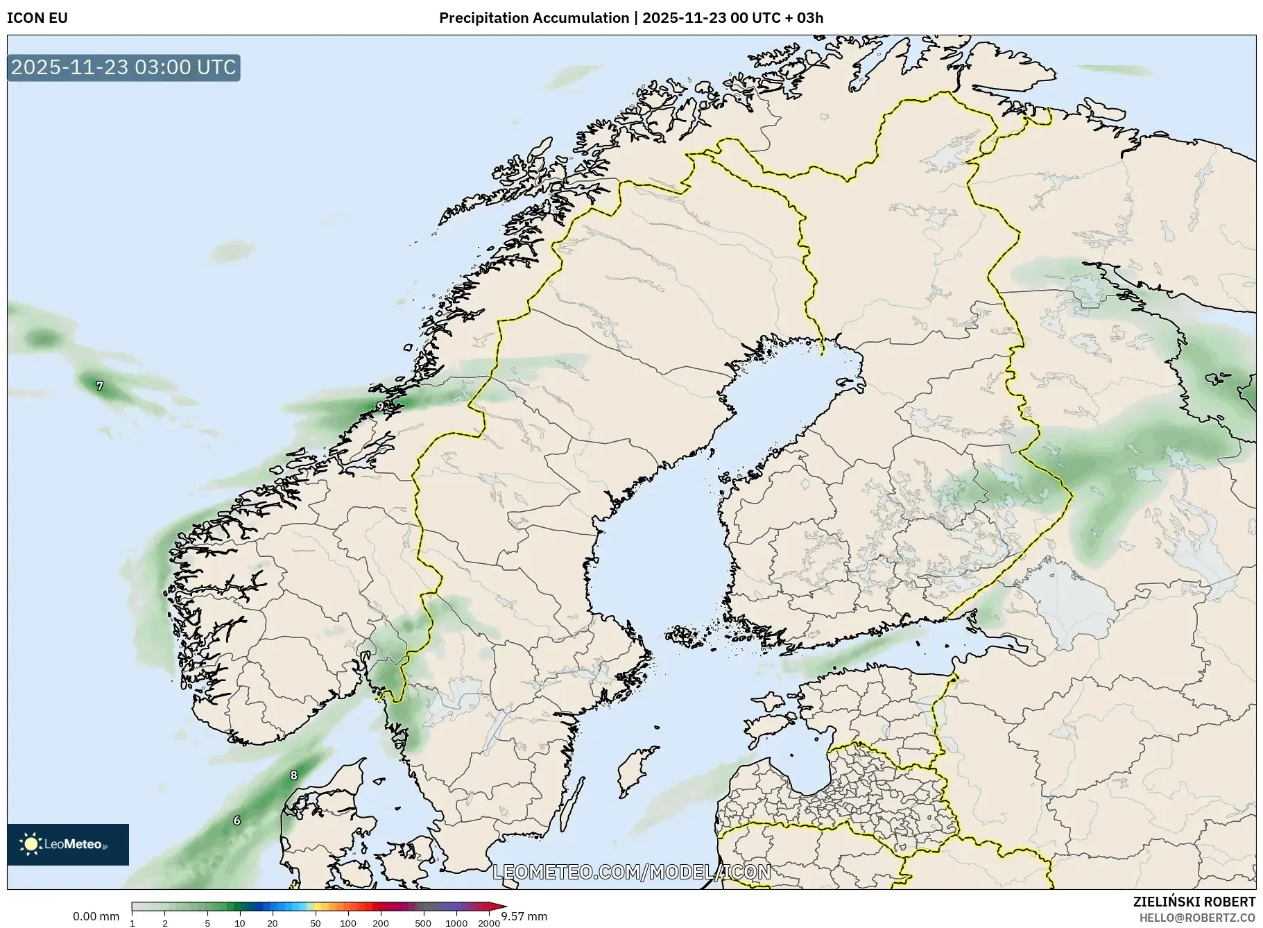 ICON model - Scandinavia, Precipitation Accumulation