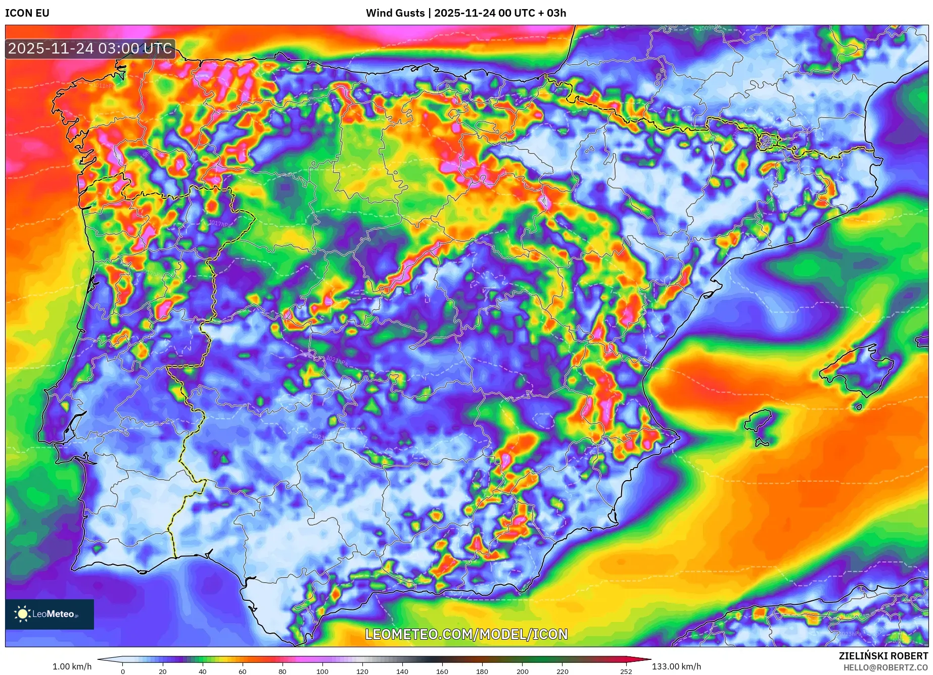 ICON model - Spain, Wind Gusts