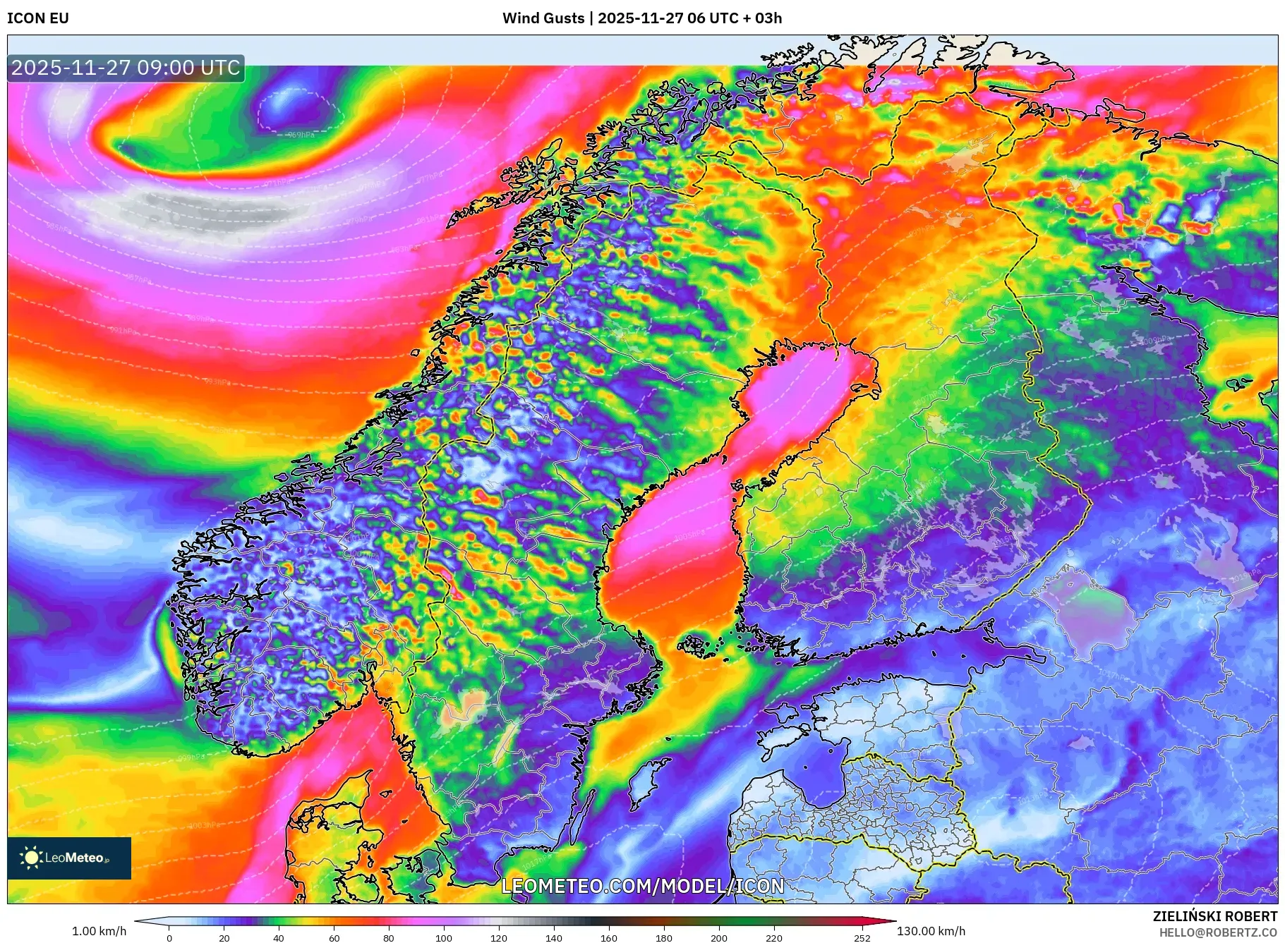 ICON model - Scandinavia, Wind Gusts