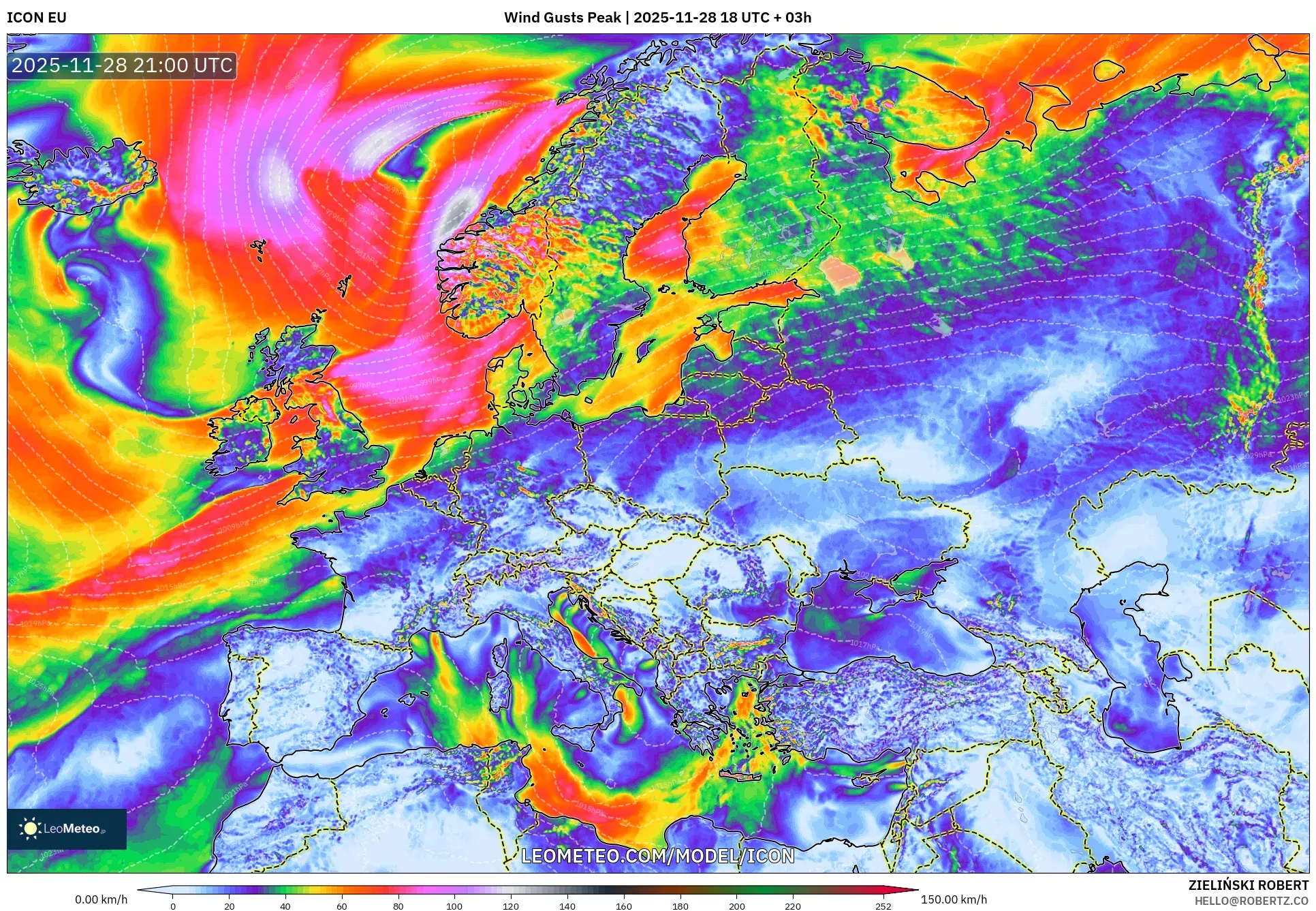 ICON model - Europe, Wind Gusts Peak