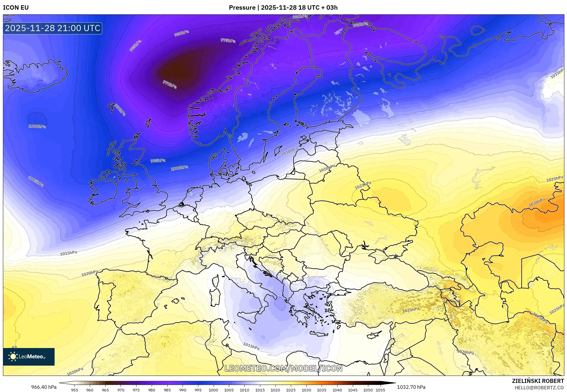 ICON model - Europe, Pressure