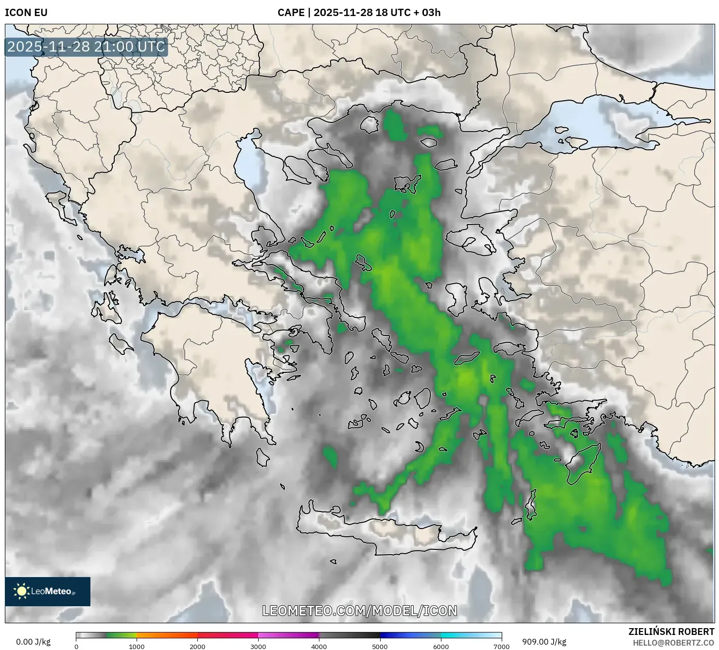 ICON model - Greece, CAPE