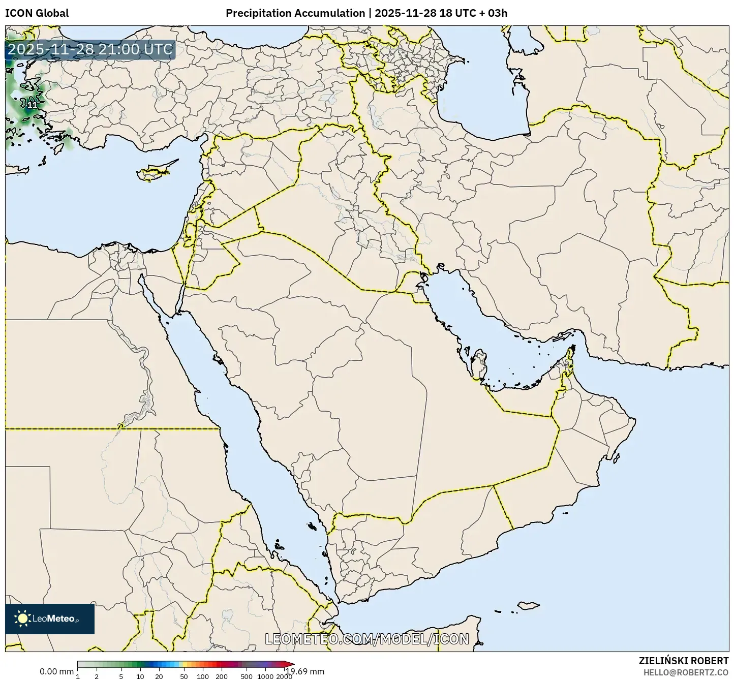 ICON model - Middle East, Precipitation Accumulation