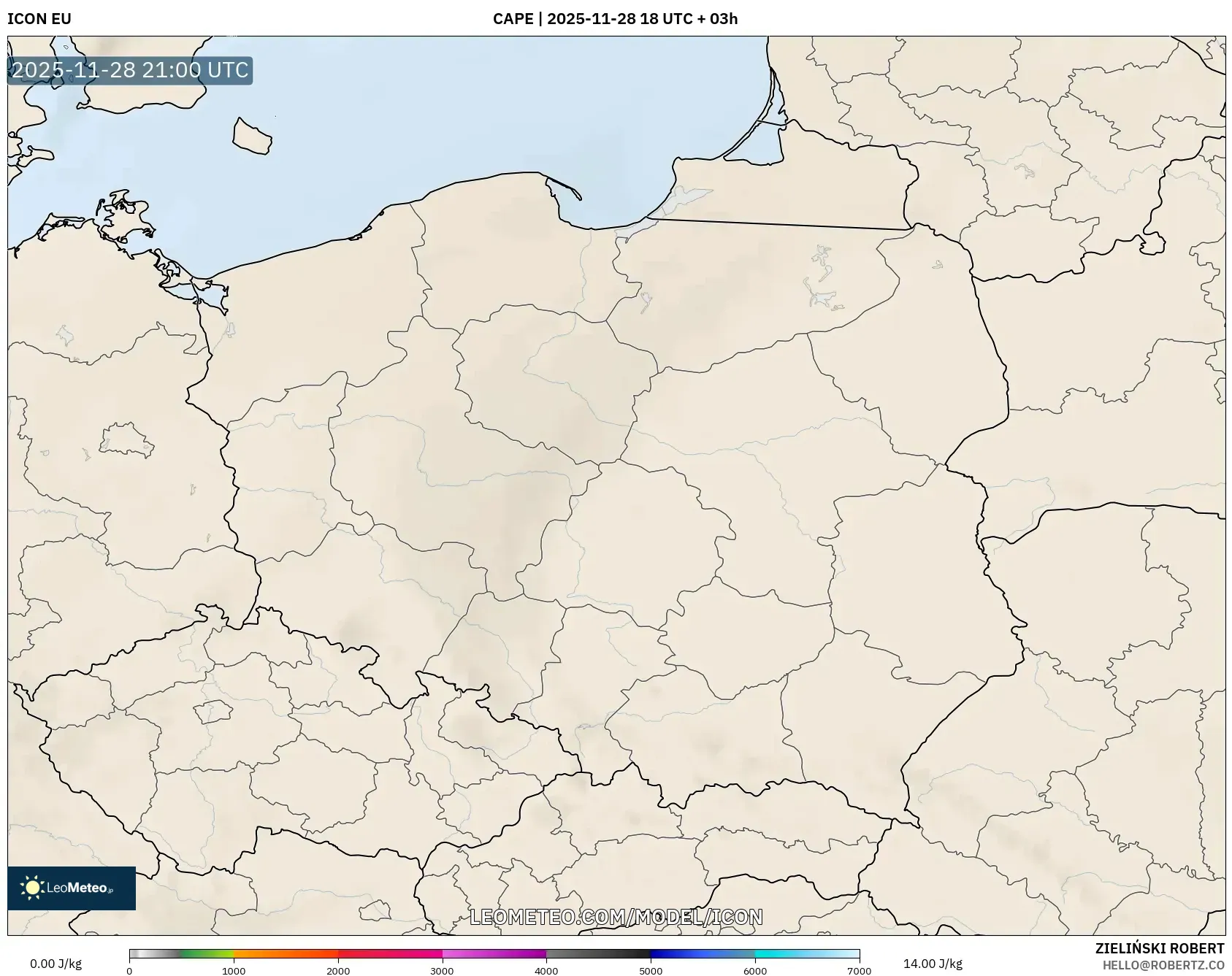 ICON model - Poland, CAPE