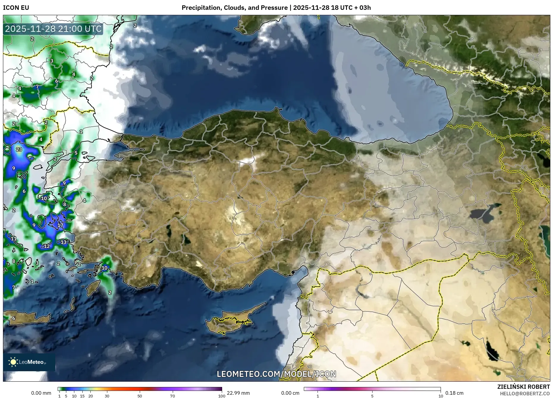 ICON model - Turkey, Precipitation, Clouds, and Pressure