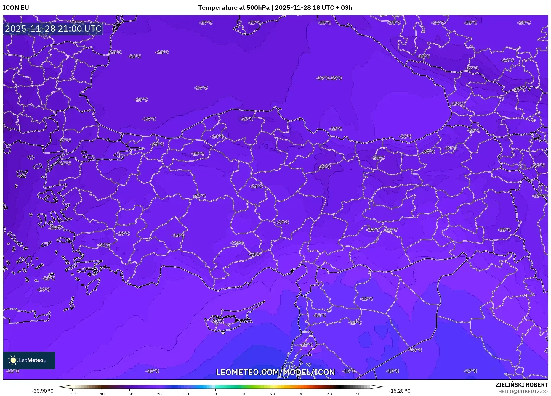 ICON model - Turkey, Temperature at 500hPa