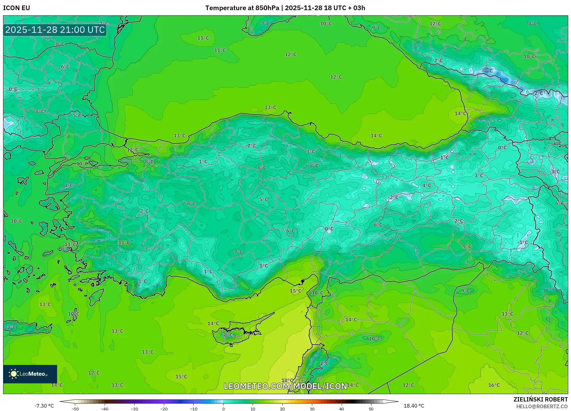 ICON model - Turkey, Temperature at 850hPa