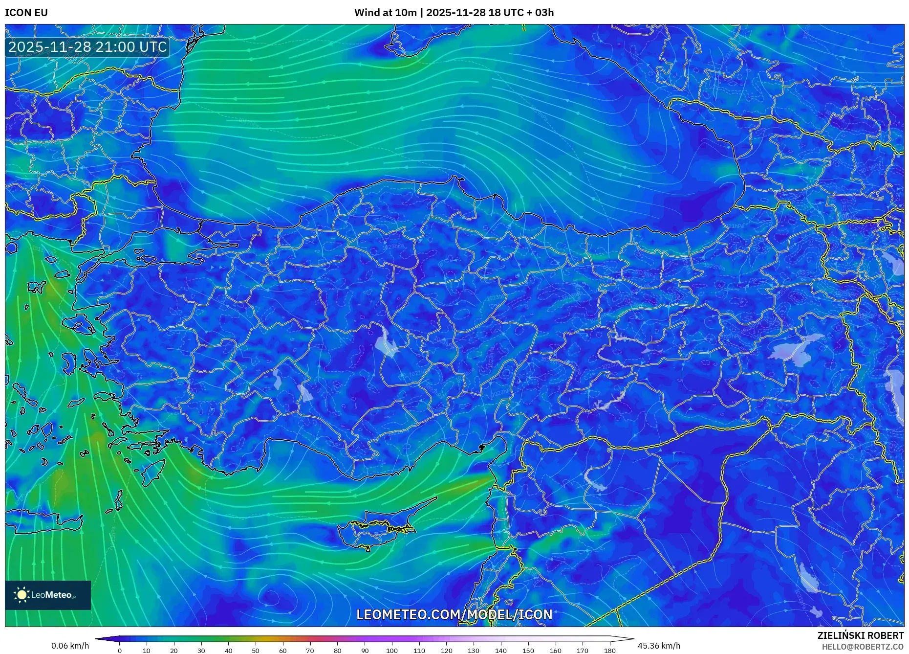 ICON model - Turkey, Wind at 10m