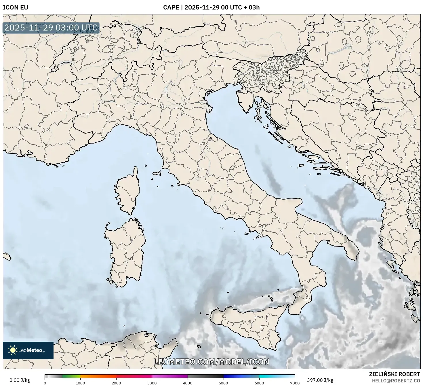ICON model - Italy, CAPE
