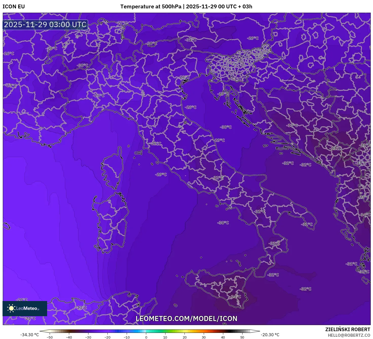 ICON model - Italy, Temperature at 500hPa